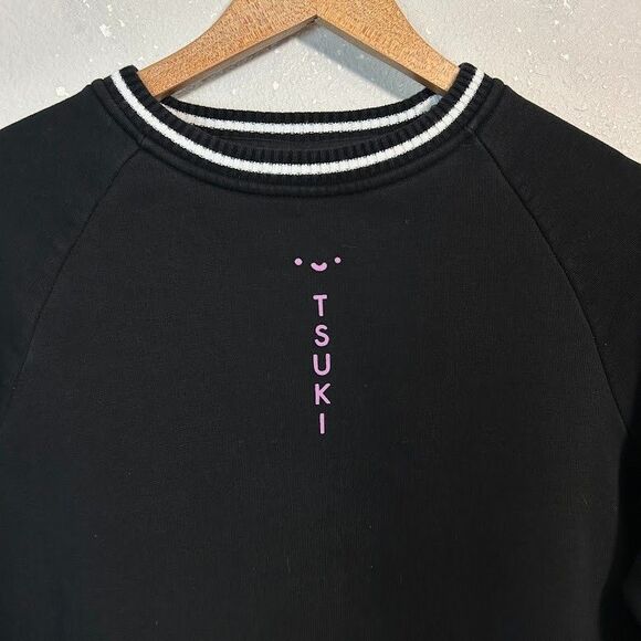 Tsuki Black Moon Pullover Sweatshirt XS Striped Trim Crewneck Casual Comfy - Picture 3 of 6